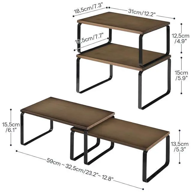 Alt view image 3 of 7 - Cabinet Organizer Shelf, Set of 2 Kitchen Counter Shelves, Expandable Kitchen Storage, Stackable Bamboo Spice Rack, for Kitchen, Countertop, Office Desk, Bathroom, Mocha and Black CB30TL01