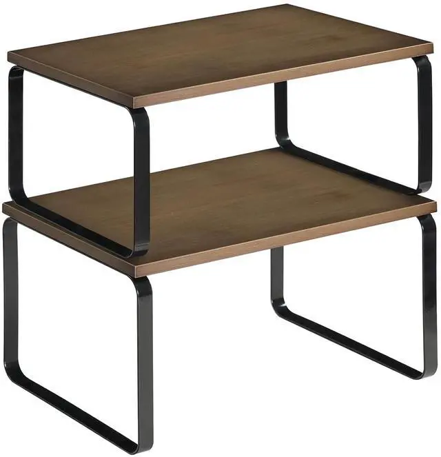 Main image of Cabinet Organizer Shelf, Set of 2 Kitchen Counter Shelves, Expandable Kitchen Storage, Stackable Bamboo Spice Rack, for Kitchen, Countertop, Office Desk, Bathroom, Mocha and Black CB30TL01