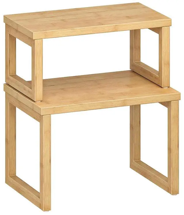 Main image of Cabinet Organizer Shelf, Set of 2 Kitchen Counter Shelves, Expandable Kitchen Storage, Stackable Bamboo Spice Rack, for Kitchen, Countertop, Office Desk, Living Room, Natural YL20TL01