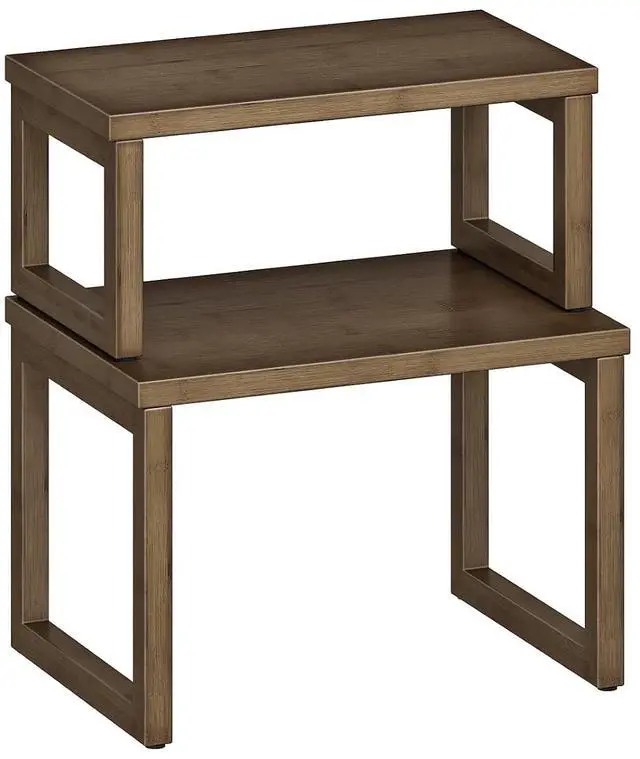 Main image of Cabinet Organizer Shelf, Set of 2 Kitchen Counter Shelves, Expandable Kitchen Storage, Stackable Bamboo Spice Rack, for Kitchen, Countertop, Office Desk, Living Room, Mocha MA20TL01