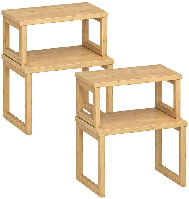 Main image of Cabinet Organizer Shelf, Set of 4 Kitchen Counter Shelves, Expandable Kitchen Storage, Stackable Bamboo Spice Rack, for Countertop, Office Desk, Living Room, Natural YL20TLP201