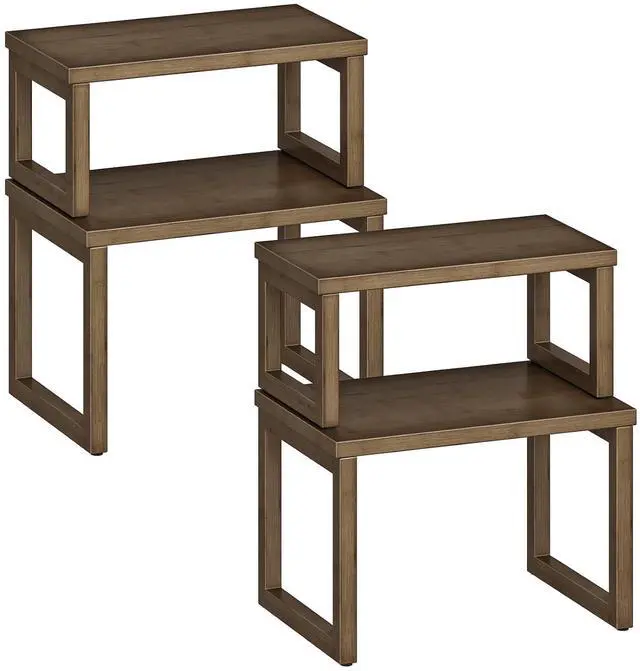 Main image of Cabinet Organizer Shelf, Set of 4 Kitchen Counter Shelves, Expandable Kitchen Storage, Stackable Bamboo Spice Rack, for Kitchen, Countertop, Office Desk, Living Room, Mocha MA20TLP201