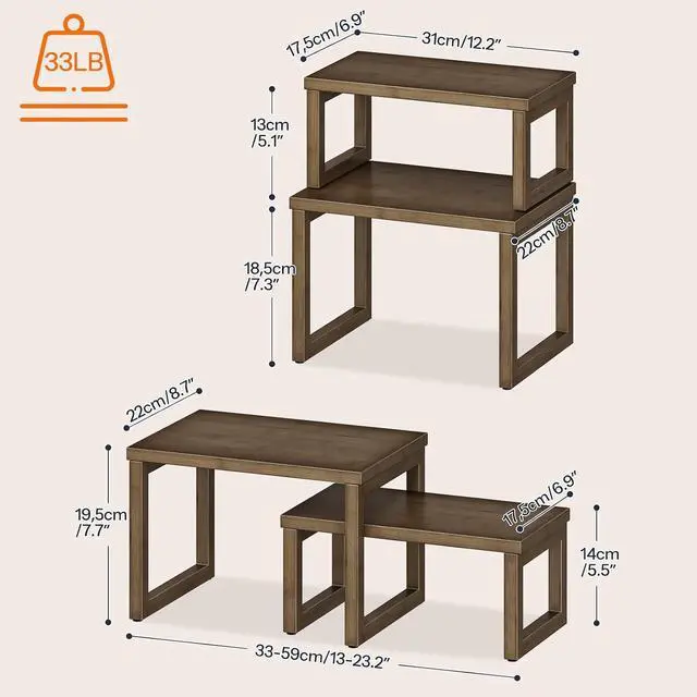 Alt view image 2 of 7 - Cabinet Organizer Shelf, Set of 2 Kitchen Counter Shelves, Expandable Kitchen Storage, Stackable Bamboo Spice Rack, for Kitchen, Countertop, Office Desk, Living Room, Mocha MA20TL01