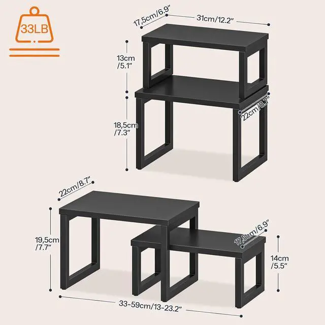 Alt view image 2 of 7 - Cabinet Organizer Shelf, Set of 4 Kitchen Counter Shelves, Expandable Kitchen Storage, Stackable Spice Rack, for Kitchen, Countertop, Office Desk, Living Room, Black BK20TLP201
