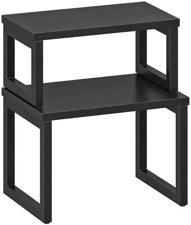Main image of Cabinet Organizer Shelf, Set of 2 Kitchen Counter Shelves, Expandable Kitchen Storage, Stackable Bamboo Spice Rack, for Kitchen, Countertop, Office Desk, Living Room, Black BK20TL01