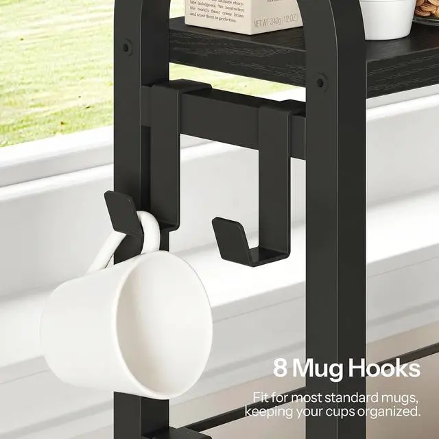 Alt view image 7 of 7 - Coffee Mug Tree, 2 Tier Mug Organizer, Coffee Mug Cup Holder with Drawer for 40K-Cup Pods, Mug Display Stand with 8 Hooks, Countertop Holder Rack for Kitchens, Black BB04CR01