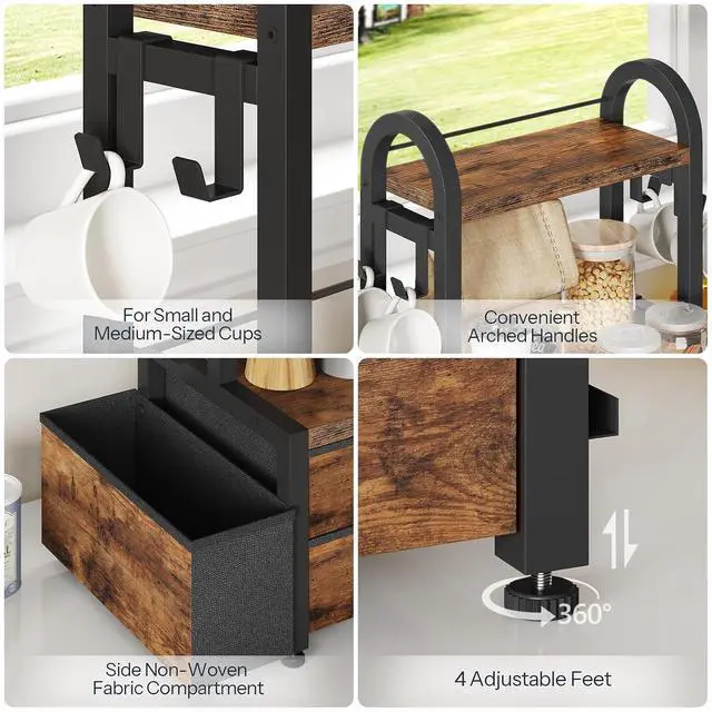 Alt view image 5 of 7 - Coffee Mug Tree, 2 Tier Mug Organizer, Coffee Mug Cup Holder with Drawer for 40K-Cup Pods, Mug Display Stand with 8 Hooks, Countertop Holder Rack for Kitchens, Black and Rustic Brown BF04CR01
