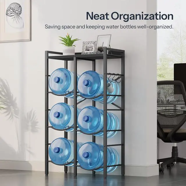 Alt view image 3 of 7 - 5 Gallon Water Jug Holder 6 Bottles, Water Jug Rack, 3 Tier Water Bottle Holder with X-Shape Reinforcement, for Kitchen, Living Room, Office, Black BB03ST01