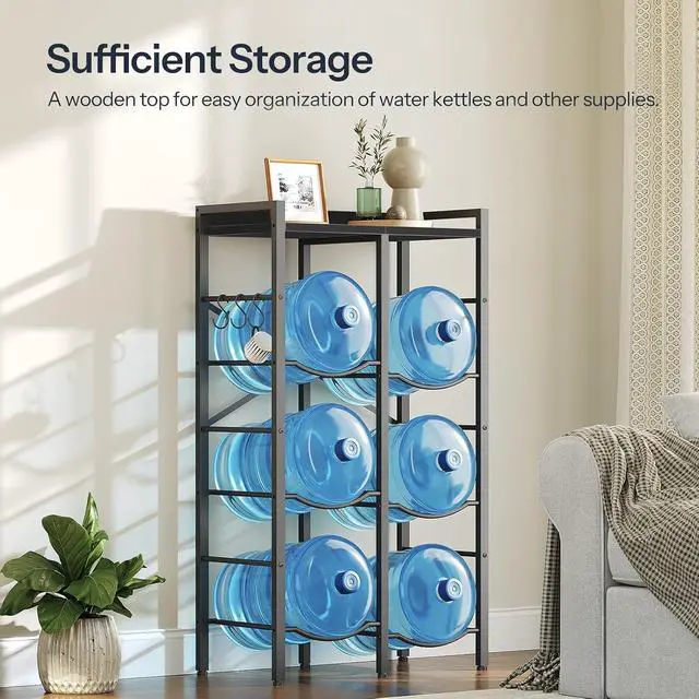 Alt view image 2 of 7 - 5 Gallon Water Jug Holder 6 Bottles, Water Jug Rack, 3 Tier Water Bottle Holder with X-Shape Reinforcement, for Kitchen, Living Room, Office, Black BB03ST01