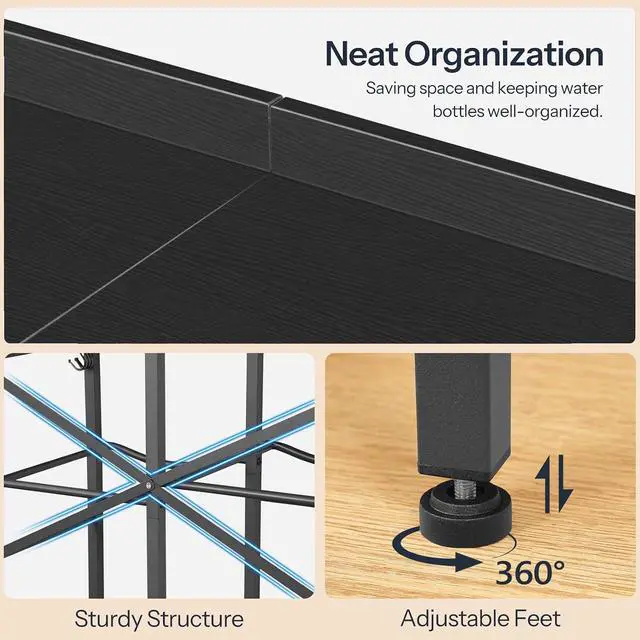 Alt view image 6 of 7 - 5 Gallon Water Jug Holder 6 Bottles, Water Jug Rack, 3 Tier Water Bottle Holder with X-Shape Reinforcement, for Kitchen, Living Room, Office, Black BB03ST01