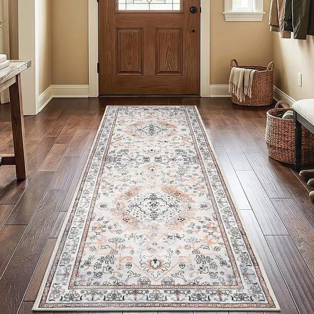 Main image of 2 x 6 Runner Rugs Washable, Area Rugs for Hallway Kitchen Bedroom Beside Laundry Bathroom Rug, Non-Slip Backing Stain Resistant Carpet, Pet Friendly Low Pile Soft Rug, Vintage Beige EF02AR01