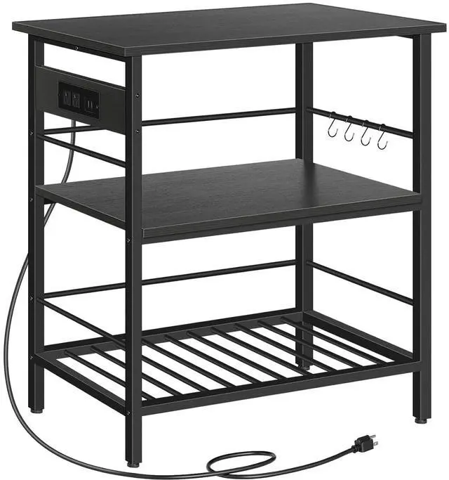 Main image of Kitchen Island with Storage, Kitchen Island Table with Power Outlet, 35.4" L 3 Tier Coffee Station and Microwave Stand, for Home, Kitchen and Dining Room, Black BB021ZD01