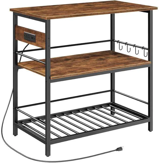 Main image of Kitchen Island with Storage, Kitchen Island Table with Power Outlet, 47.2" L 3 Tier Kitchen Counter and Microwave Stand, for Home, Kitchen and Dining Room, Rustic Brown and Black BF120UZD01