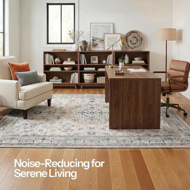 Alt view image 6 of 7 - Washable Rug 6 x 9 Area Rugs for Living Room, Non-Slip Stain Resistant Rug, Low Pile Soft Rug Indoor Large Carpets Pet Friendly Mat, for Bedroom Kitchen Dining Room, Vintage Beige EF04AR01