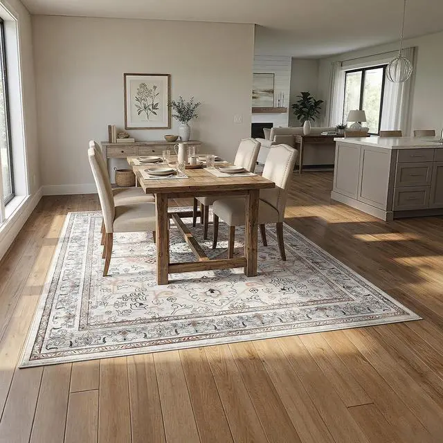 Alt view image 5 of 7 - Washable Rug 6 x 9 Area Rugs for Living Room, Non-Slip Stain Resistant Rug, Low Pile Soft Rug Indoor Large Carpets Pet Friendly Mat, for Bedroom Kitchen Dining Room, Vintage Beige EF04AR01