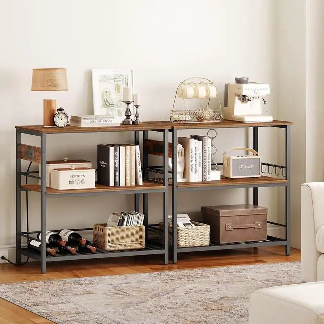 Alt view image 4 of 7 - Kitchen Island with Storage, Kitchen Island Table with Power Outlet, 47.2" L 3 Tier Kitchen Counter and Microwave Stand, for Home, Kitchen and Dining Room, Rustic Brown and Black BF120UZD01