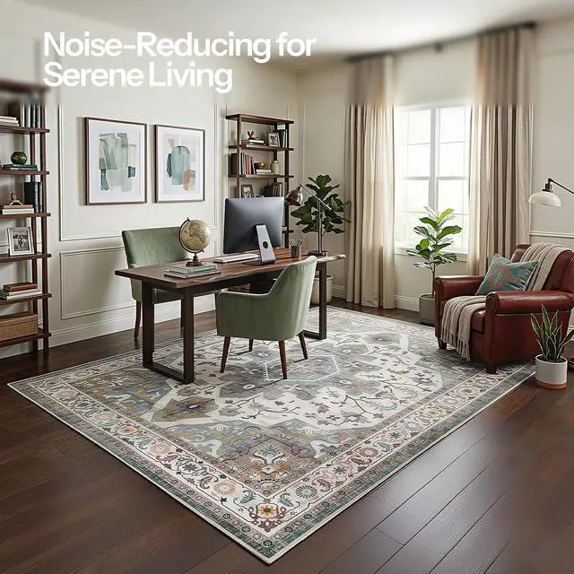 Alt view image 5 of 7 - Washable Rug 6 x 9 Area Rugs for Living Room, Non-Slip Stain Resistant Rug, Low Pile Soft Rug Indoor Large Carpets Pet Friendly Mat, for Bedroom Kitchen Dining Room, Vintage Green GN04AR01