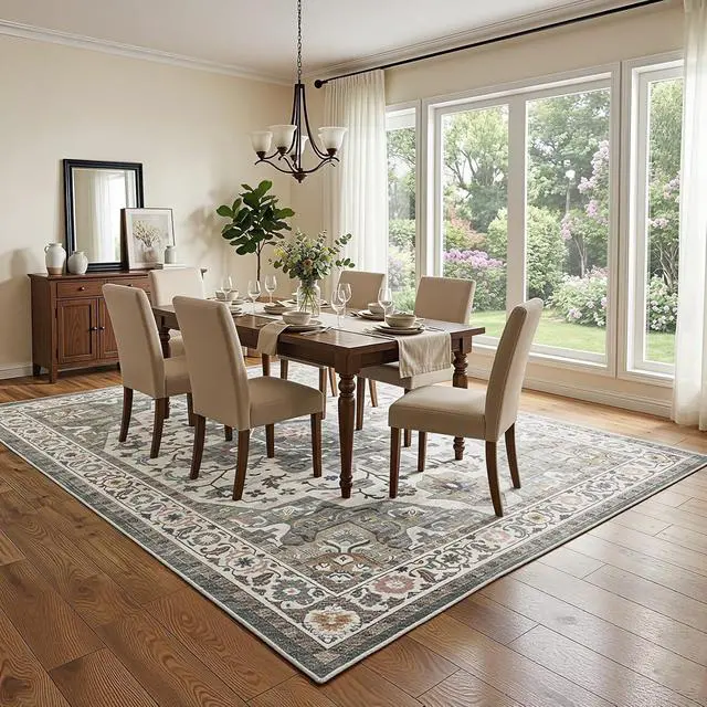 Alt view image 4 of 7 - Washable Rug 6 x 9 Area Rugs for Living Room, Non-Slip Stain Resistant Rug, Low Pile Soft Rug Indoor Large Carpets Pet Friendly Mat, for Bedroom Kitchen Dining Room, Vintage Green GN04AR01