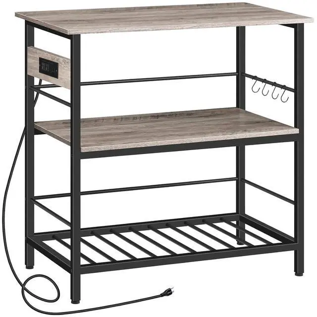 Main image of Kitchen Island with Storage, Kitchen Island Table with Power Outlet, 3 Tier Coffee Station and Microwave Stand, for Home, Dining Room, Greige and Black BG021ZD01