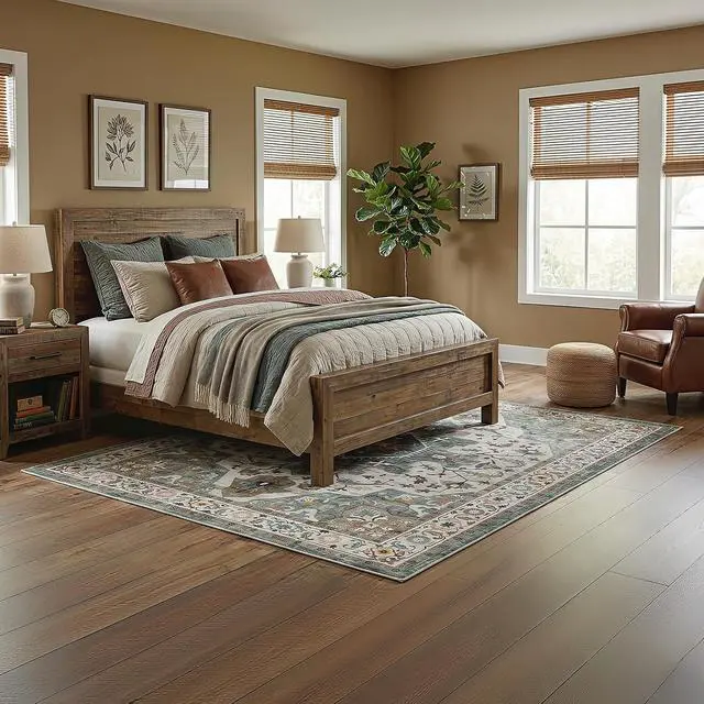 Alt view image 6 of 7 - Washable Rug 6 x 9 Area Rugs for Living Room, Non-Slip Stain Resistant Rug, Low Pile Soft Rug Indoor Large Carpets Pet Friendly Mat, for Bedroom Kitchen Dining Room, Vintage Green GN04AR01