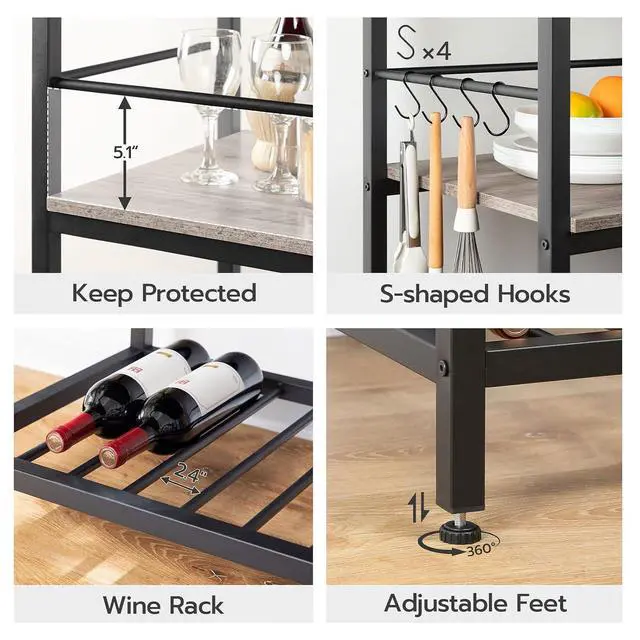 Alt view image 6 of 7 - Kitchen Island with Storage, Kitchen Island Table with Power Outlet, 3 Tier Coffee Station and Microwave Stand, for Home, Dining Room, Greige and Black BG021ZD01