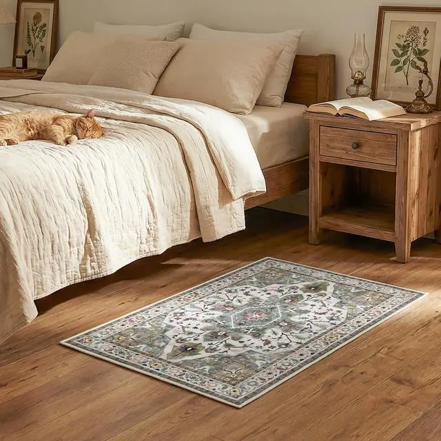 Alt view image 4 of 7 - 2 x 3 Area Rugs Washable, Small Rugs for Entryway Kitchen Bathroom Mat Indoor Low Pile Soft Rug, Non-Slip Backing Stain Resistant Carpets, Pet Friendly Machine Washable, Vintage Green GN01AR01