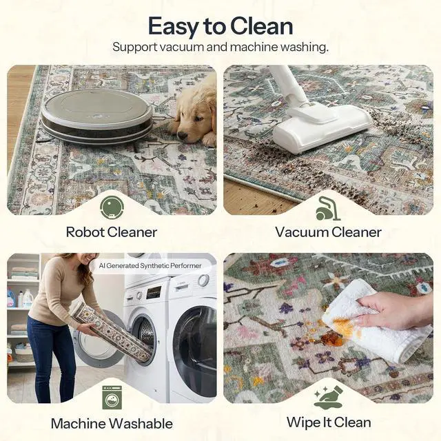 Alt view image 7 of 7 - 2 x 3 Area Rugs Washable, Small Rugs for Entryway Kitchen Bathroom Mat Indoor Low Pile Soft Rug, Non-Slip Backing Stain Resistant Carpets, Pet Friendly Machine Washable, Vintage Green GN01AR01