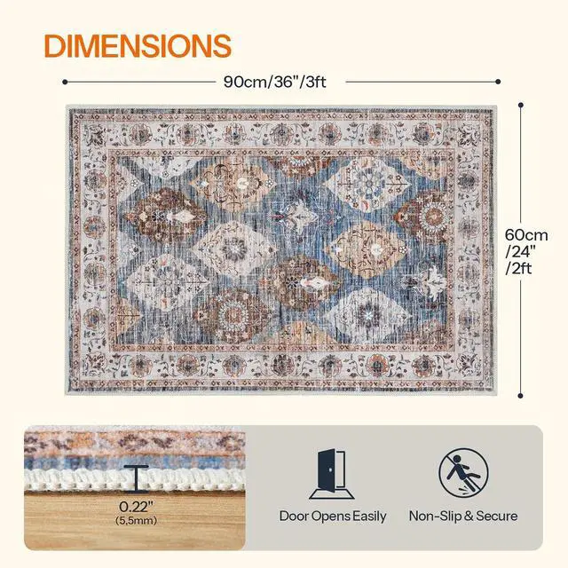 Alt view image 2 of 7 - 2 x 3 Area Rugs Washable, Small Rugs for Entryway Kitchen Bathroom Mat Indoor Low Pile Soft Rug, Non-Slip Backing Stain Resistant Carpets, Pet Friendly Machine Washable, Light Blue BU01AR01