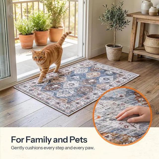 Alt view image 3 of 7 - 2 x 3 Area Rugs Washable, Small Rugs for Entryway Kitchen Bathroom Mat Indoor Low Pile Soft Rug, Non-Slip Backing Stain Resistant Carpets, Pet Friendly Machine Washable, Light Blue BU01AR01