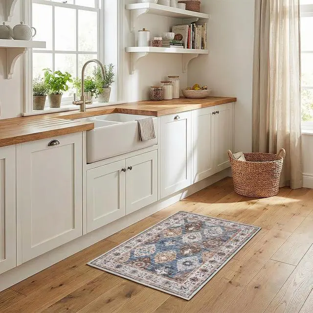 Alt view image 5 of 7 - 2 x 3 Area Rugs Washable, Small Rugs for Entryway Kitchen Bathroom Mat Indoor Low Pile Soft Rug, Non-Slip Backing Stain Resistant Carpets, Pet Friendly Machine Washable, Light Blue BU01AR01