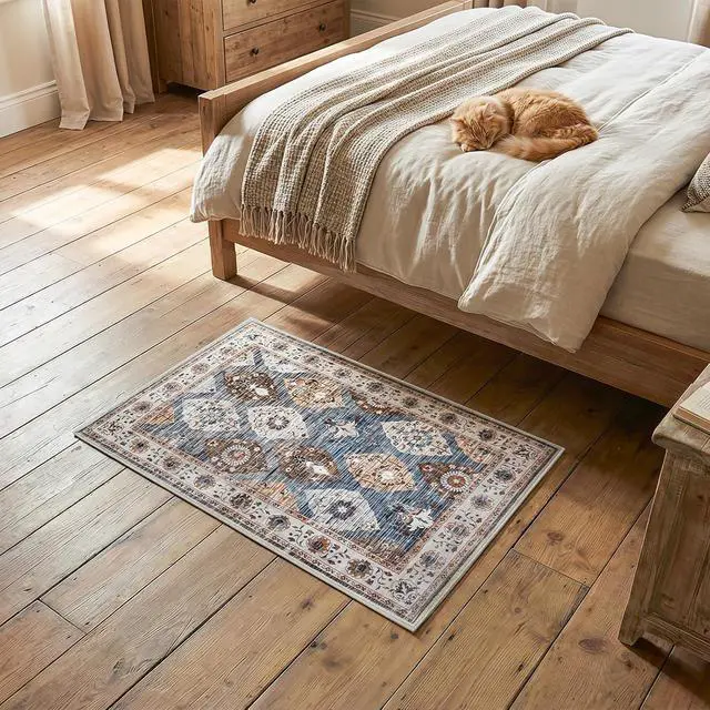 Alt view image 4 of 7 - 2 x 3 Area Rugs Washable, Small Rugs for Entryway Kitchen Bathroom Mat Indoor Low Pile Soft Rug, Non-Slip Backing Stain Resistant Carpets, Pet Friendly Machine Washable, Light Blue BU01AR01