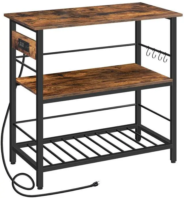 Main image of Kitchen Island with Storage, Kitchen Island Table with Power Outlet, 35.4" L 3 Tier Coffee Station and Microwave Stand, for Home, Dining Room, Rustic Brown and Black BF021ZD01