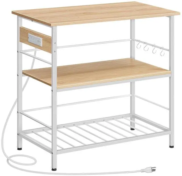 Main image of Kitchen Island with Storage, Kitchen Island Table with Power Outlet, 3 Tier Coffee Station and Microwave Stand, for Home, Kitchen and Dining Room, Natural and White WN021ZD01