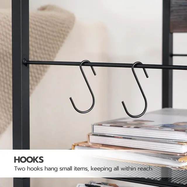 Alt view image 7 of 7 - Industrial Printer Stand, 3-Tier Mobile Printer Table, Rolling Cart with Power Outlets and USB Ports, Home Printer Stand with 2 Hooks, for Office, Living Room, Rustic Brown BF22UPS01