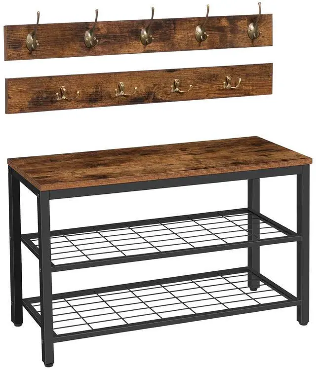 Main image of Hall Tree with Bench, Coat Rack Shoe Bench Set, Entryway Shoe Rack with Coat Hooks, Hall Tree Coat Rack, Mud Room, Industrial, for Foyer, Front Door, Rustic Brown BF07MT01
