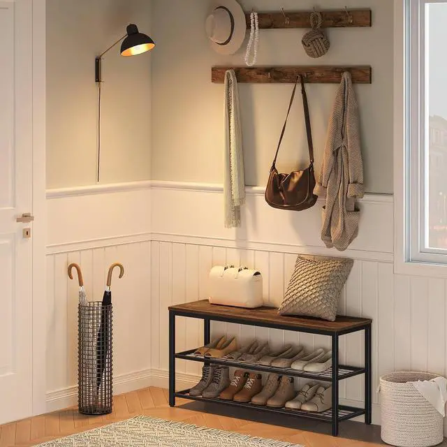 Alt view image 4 of 7 - Hall Tree with Bench, Coat Rack Shoe Bench Set, Entryway Shoe Rack with Coat Hooks, Hall Tree Coat Rack, Mud Room, Industrial, for Foyer, Front Door, Rustic Brown BF07MT01