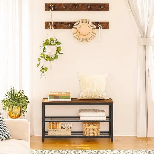 Alt view image 5 of 7 - Hall Tree with Bench, Coat Rack Shoe Bench Set, Entryway Shoe Rack with Coat Hooks, Hall Tree Coat Rack, Mud Room, Industrial, for Foyer, Front Door, Rustic Brown BF07MT01