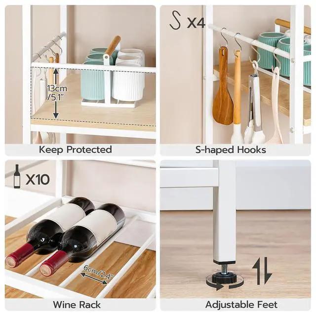 Alt view image 6 of 7 - Kitchen Island with Storage, Kitchen Island Table with Power Outlet, 3 Tier Coffee Station and Microwave Stand, for Home, Kitchen and Dining Room, Natural and White WN021ZD01