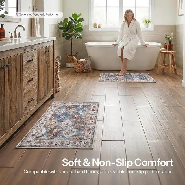 Alt view image 6 of 7 - 2 x 3 Area Rugs Washable, Small Rugs for Entryway Kitchen Bathroom Mat Indoor Low Pile Soft Rug, Non-Slip Backing Stain Resistant Carpets, Pet Friendly Machine Washable, Light Blue BU01AR01