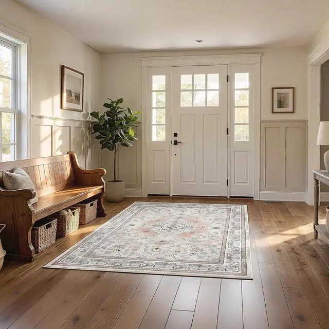 Alt view image 7 of 7 - 5 x 7 Area Rugs Washable, Living Room Rugs, Non-Slip Rug Stain Resistant Carpets, Indoor Low Pile Soft Rug Pet Friendly Mat, for Bedroom Dining Room Hallway Home Office, Vintage Beige EF03AR01