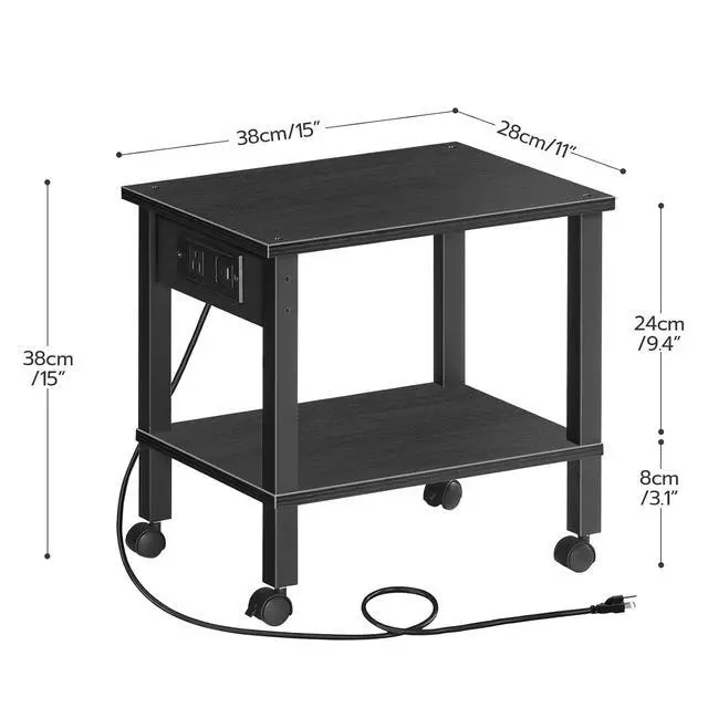 Alt view image 5 of 7 - 2-Tier Printer Stand with Charging Station, Under Desk Printer Table, Printer Cart with Storage Shelves, Shelf for Small Spaces, for Home Office, Black BK38UPS01