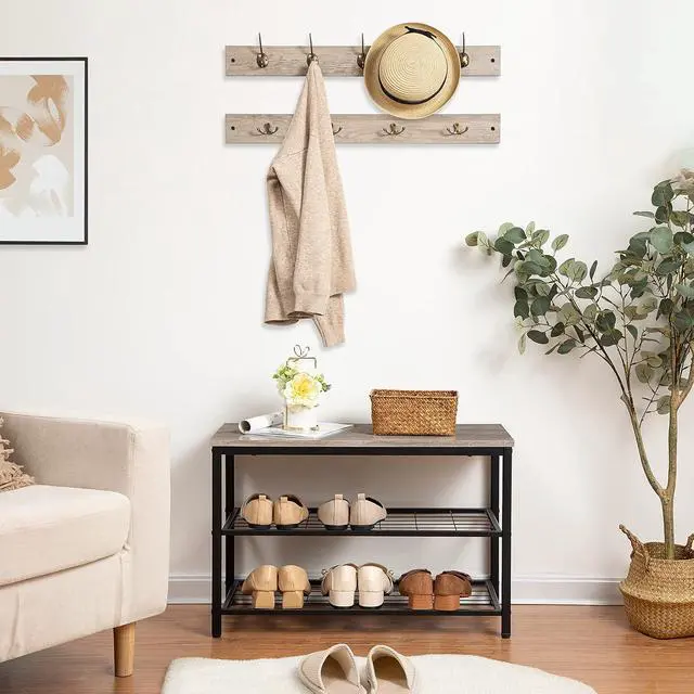 Alt view image 4 of 7 - Hall Tree with Bench, Coat Rack Shoe Bench Set, Entryway Shoe Rack with Coat Hooks, Hall Tree Coat Rack, 27.6" L x 11.8" W x 18.1" H, Mud Room, for Foyer, Front Door, Greige BG07MT01
