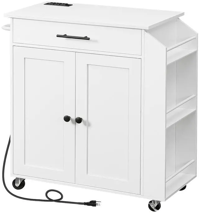 Main image of Kitchen Island with Power Outlet, Kitchen Storage Island with Spice Rack and Drawer, Rolling Kitchen Cart on Wheels, for Home, Kitchen and Dining Room, White WT82UZD01G1