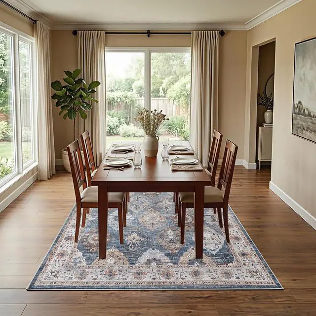 Alt view image 7 of 7 - 5 x 7 Area Rugs Washable, Living Room Rugs, Non-Slip Rug Stain Resistant Carpets, Indoor Low Pile Soft Rug Pet Friendly Mat, for Bedroom Dining Room Hallway Home Office, Light Blue BU03AR01