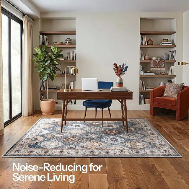 Alt view image 6 of 7 - 5 x 7 Area Rugs Washable, Living Room Rugs, Non-Slip Rug Stain Resistant Carpets, Indoor Low Pile Soft Rug Pet Friendly Mat, for Bedroom Dining Room Hallway Home Office, Light Blue BU03AR01