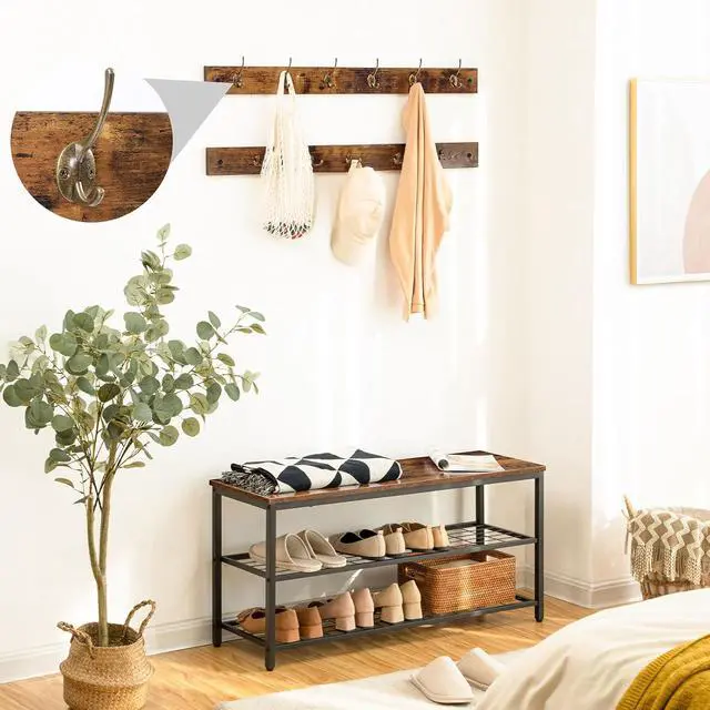 Alt view image 3 of 7 - Hall Tree with Bench, Coat Rack Shoe Bench Set, Entryway Shoe Rack with Coat Hooks, Hall Tree, 39.4" L x 11.8" W x 18.1" H, Industrial, for Front Door, Rustic Brown BF071MT01G1