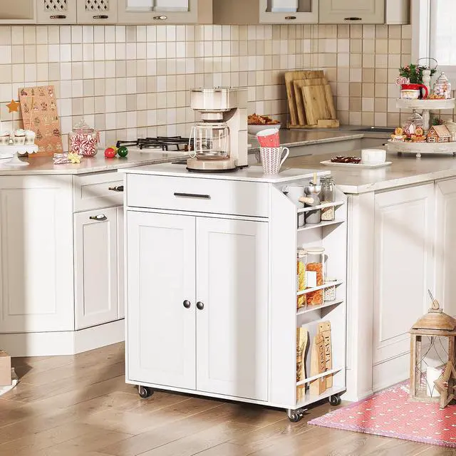 Alt view image 2 of 7 - Kitchen Island with Power Outlet, Kitchen Storage Island with Spice Rack and Drawer, Rolling Kitchen Cart on Wheels, for Home, Kitchen and Dining Room, White WT82UZD01G1