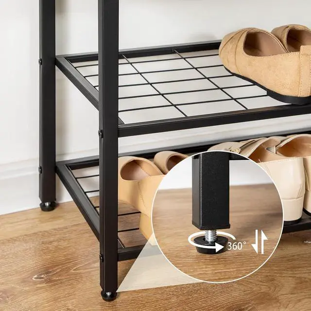Alt view image 6 of 7 - Hall Tree with Bench, Coat Rack Shoe Bench Set, Entryway Shoe Rack with Coat Hooks, Hall Tree, 39.4" L x 11.8" W x 18.1" H, Industrial, for Front Door, Rustic Brown BF071MT01G1