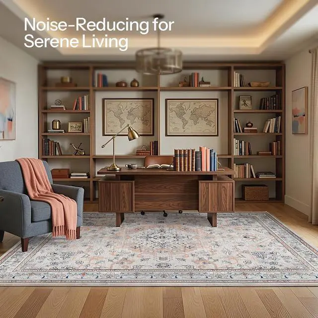 Alt view image 4 of 7 - Washable Rug 8 x 10 Area Rugs for Living Room, Non-Slip Stain Resistant Rug, Low Pile Soft Rug Indoor Large Carpets Pet Friendly Mat, for Bedroom Kitchen Dining Room, Vintage Beige EF05AR01