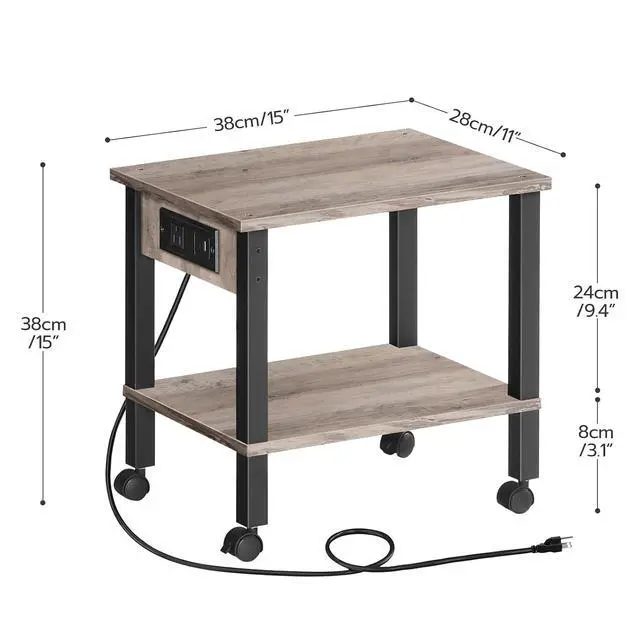 Alt view image 7 of 7 - 2-Tier Printer Stand with Charging Station, Under Desk Printer Table, Printer Cart with Storage Shelves, Shelf for Small Spaces, for Home Office, Greige and Black BG38UPS01